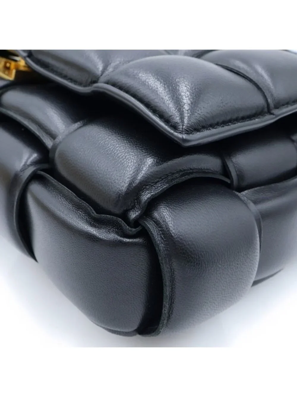 Bottega Veneta Padded Cassette Intrecciato Shoulder Bag Black Leather